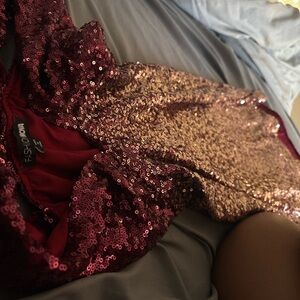 Fashion Nova Sparkling Burgundy Sequin Dress